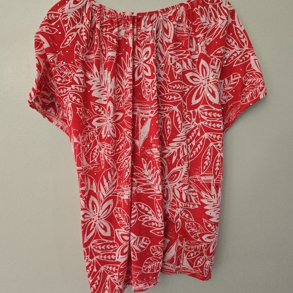 CATHY DANIELS Women's Blouse Floral Red Bling Shirt Size 3X Easter - Picture 6 of 9
